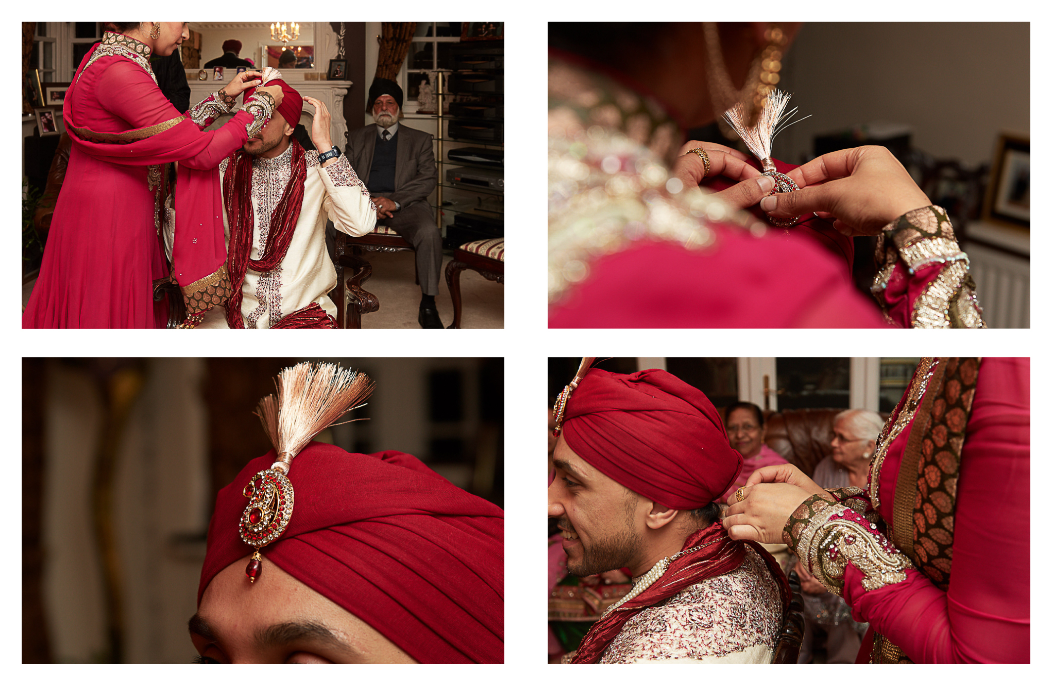 Grooms sister putting Kalgi on pagh