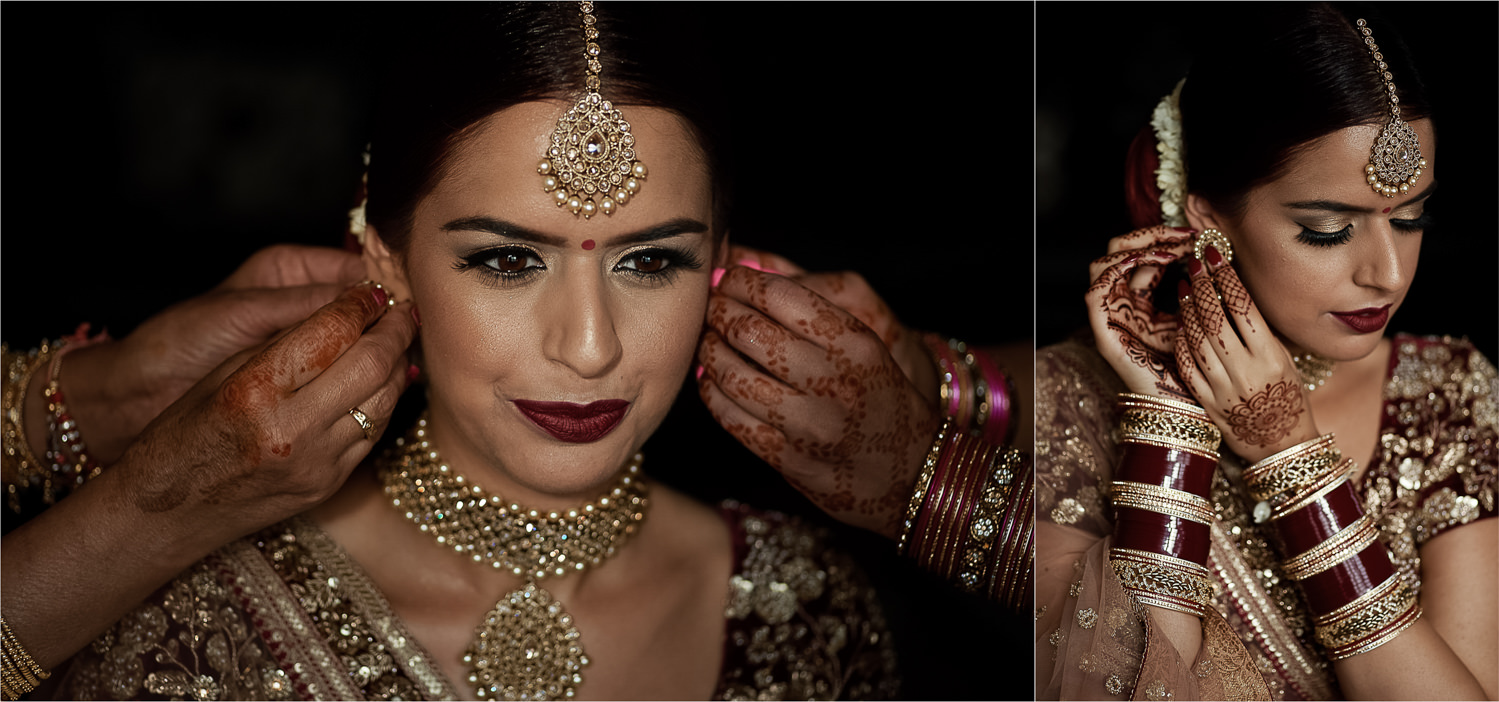 Sikh bride putting on her earrings