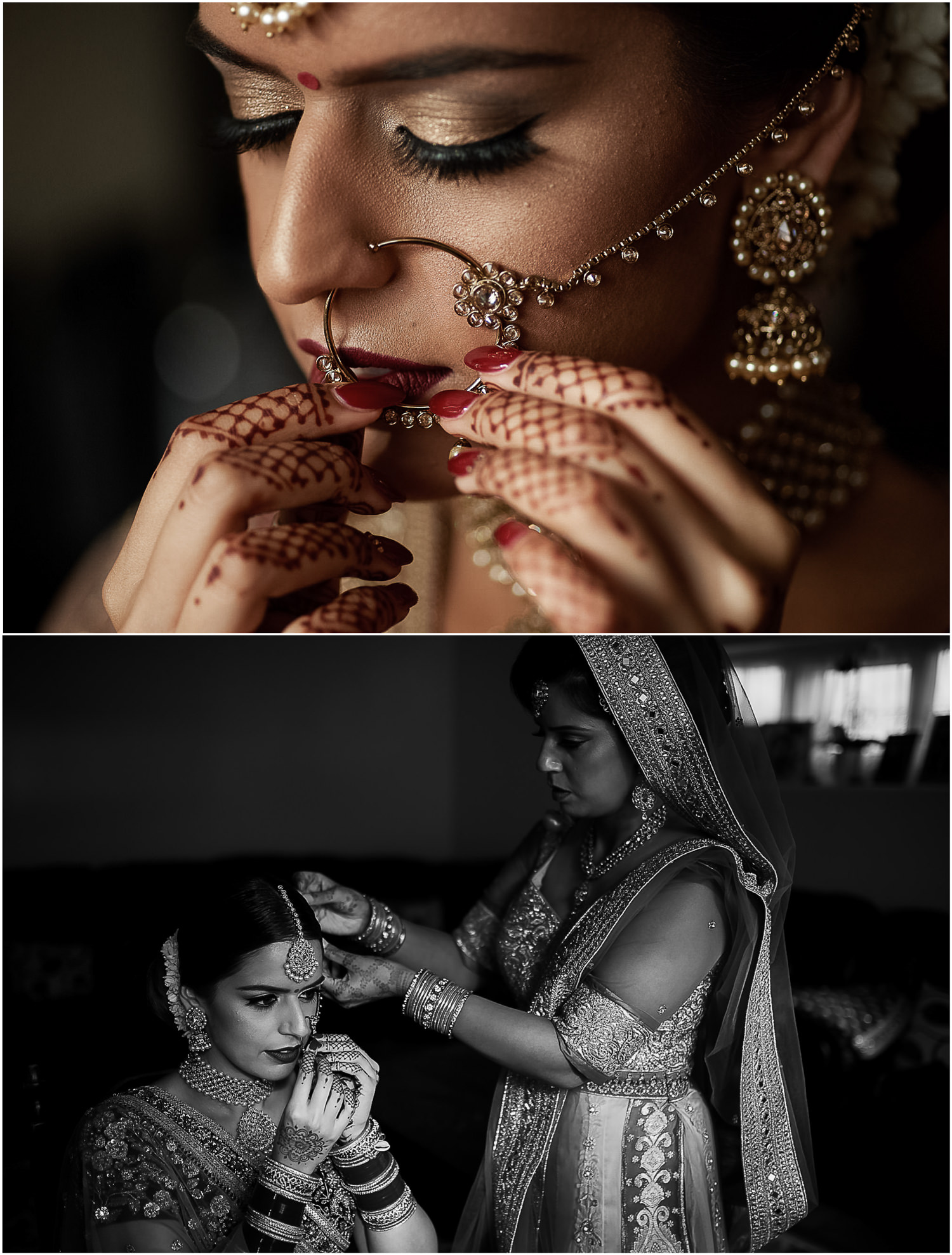 Sikh bride putting on her jewellery