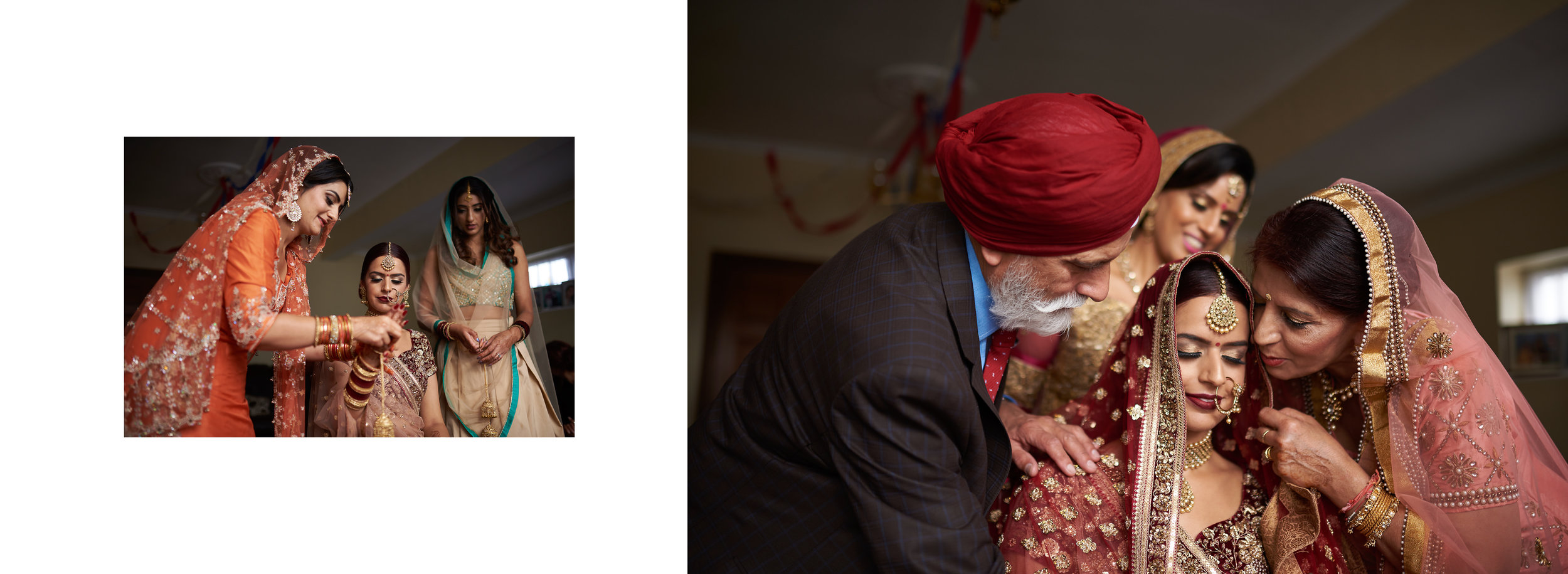 Sikh Wedding Album spread 9 - brides family putting chunni on