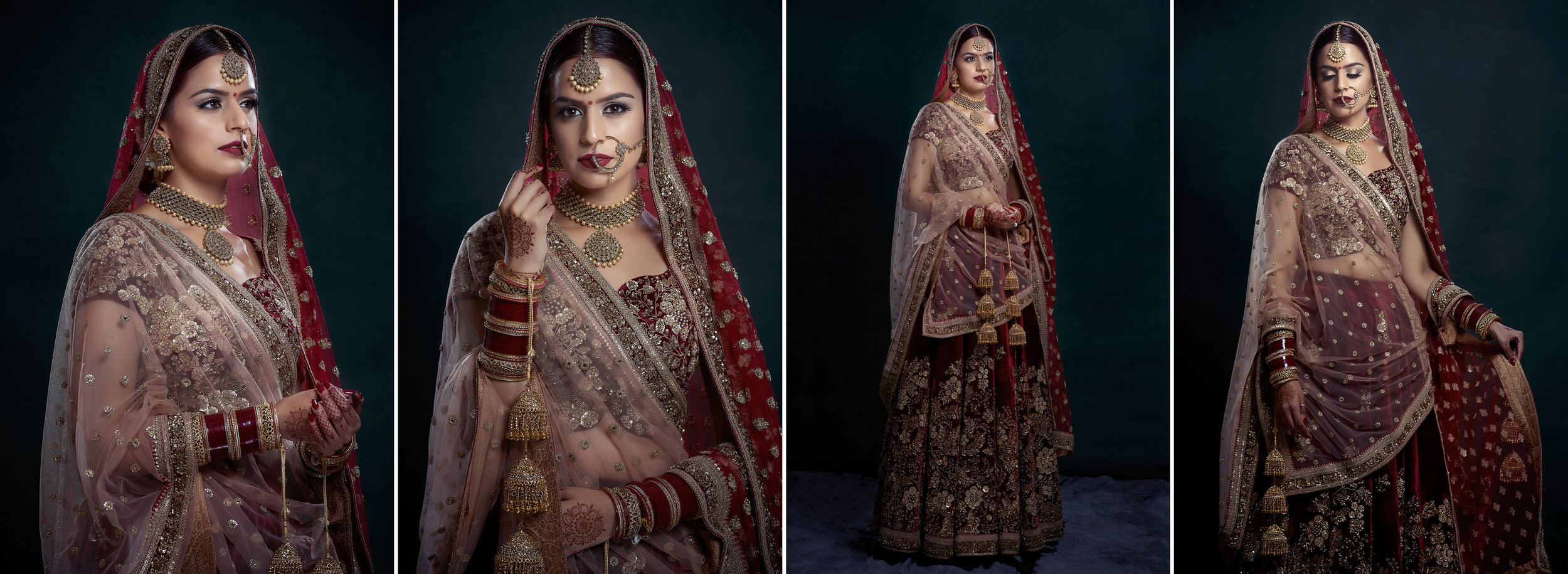Sikh Wedding Album spread 12 - bridal portraits wearing Sabyasachi