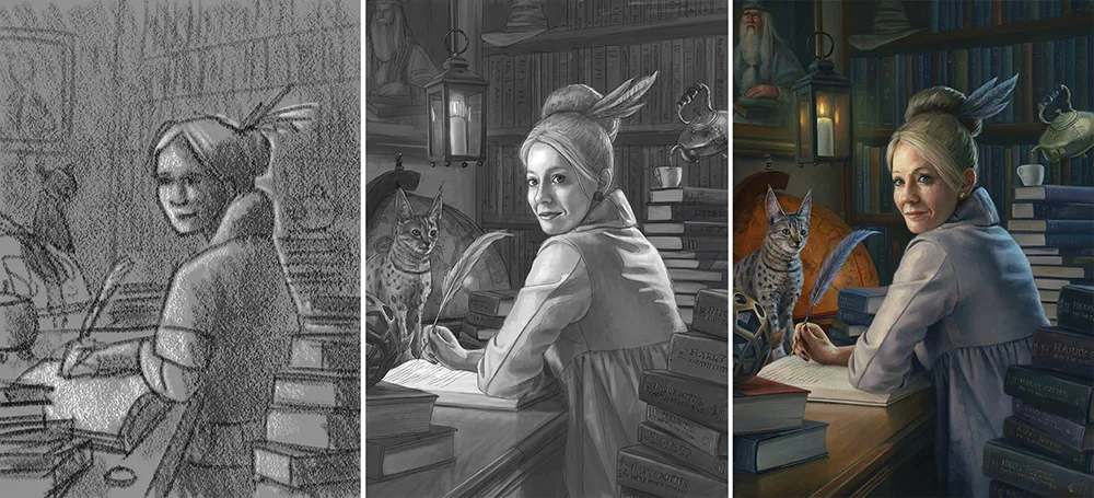 Thumbnail, value sketch, and final painting