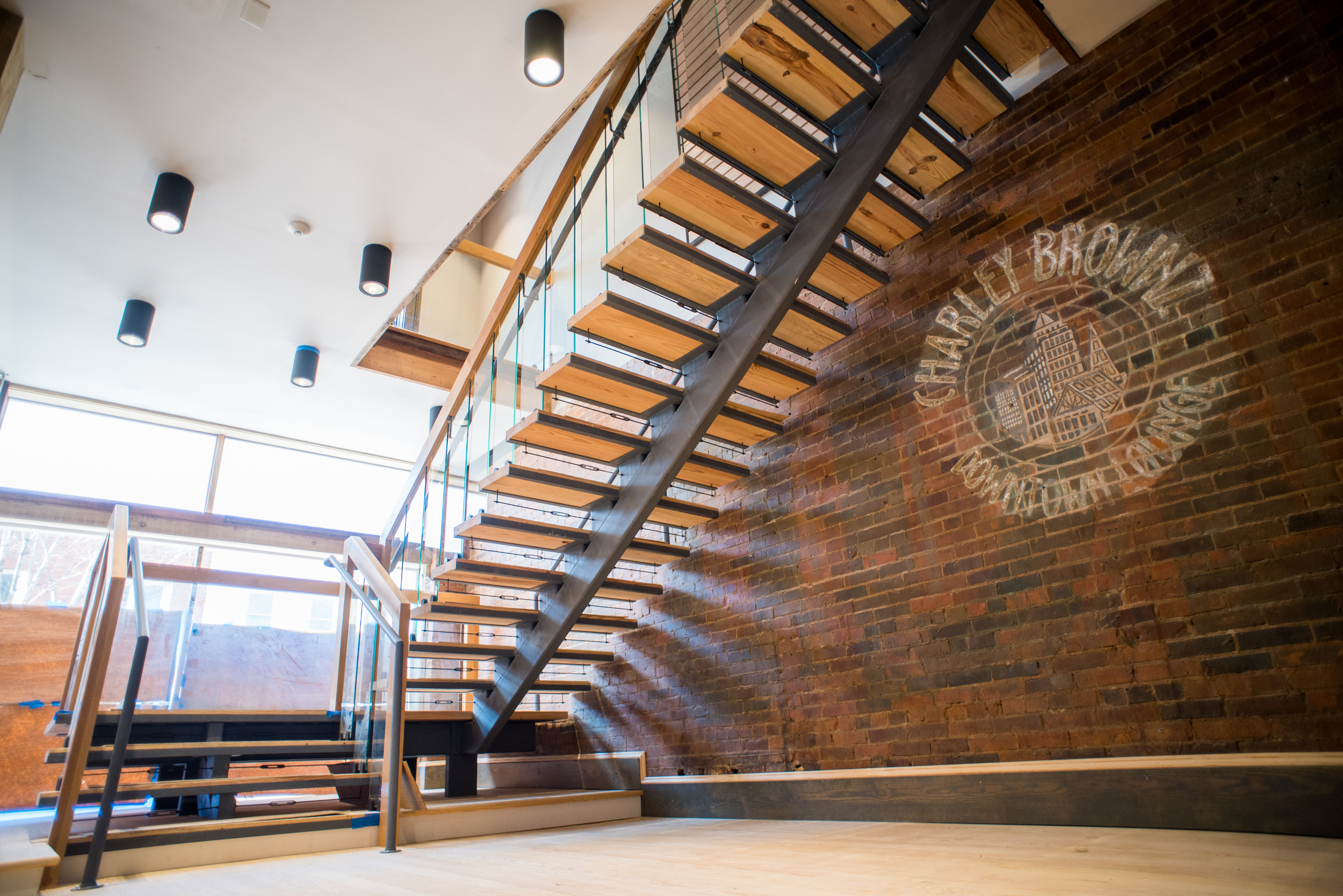 New monumental stair leading to second floor reception area