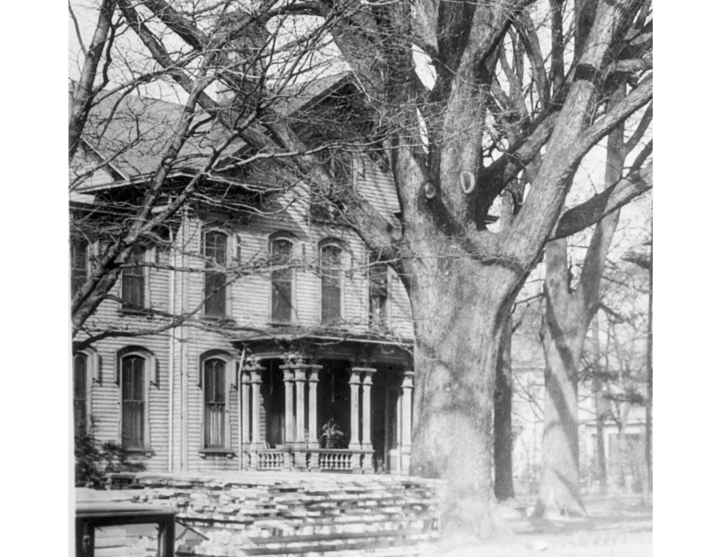 Henry Clay Oak c. 1917. Note chimney and side porch, both long gone, are seen in this photograph. From the Albert Barden Collection, courtesy State Archives of NC. N.53.15.1653