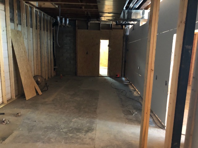 Sheetrock up in the kitchen.