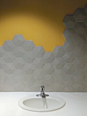 Hex tile in restroom (mirror will be installed)