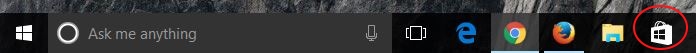 The Windows Store icon circled in red on the taskbar.