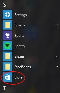 The Windows Store icon on the Start Menu