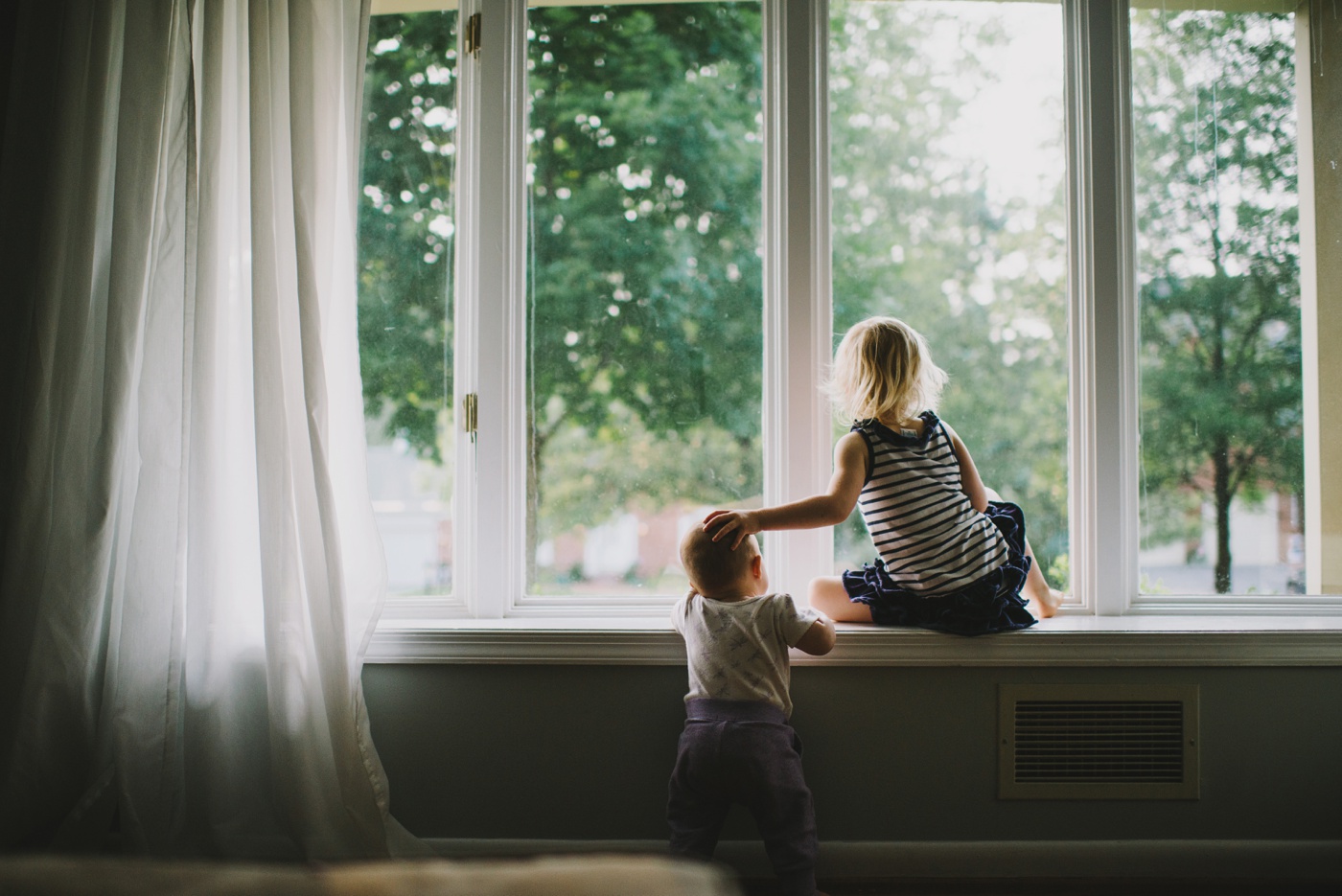Sisters in window, family photography, DC