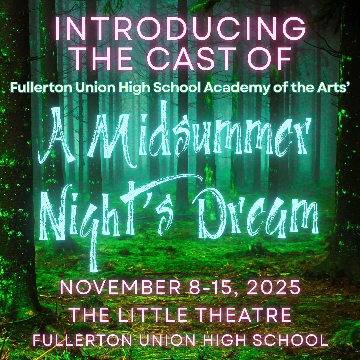 MEET THE CAST OF A MIDSUMMER NIGHT&rsquo;S DREAM! 🧚🏼
Join us November 7-15 in the Little Theatre!!