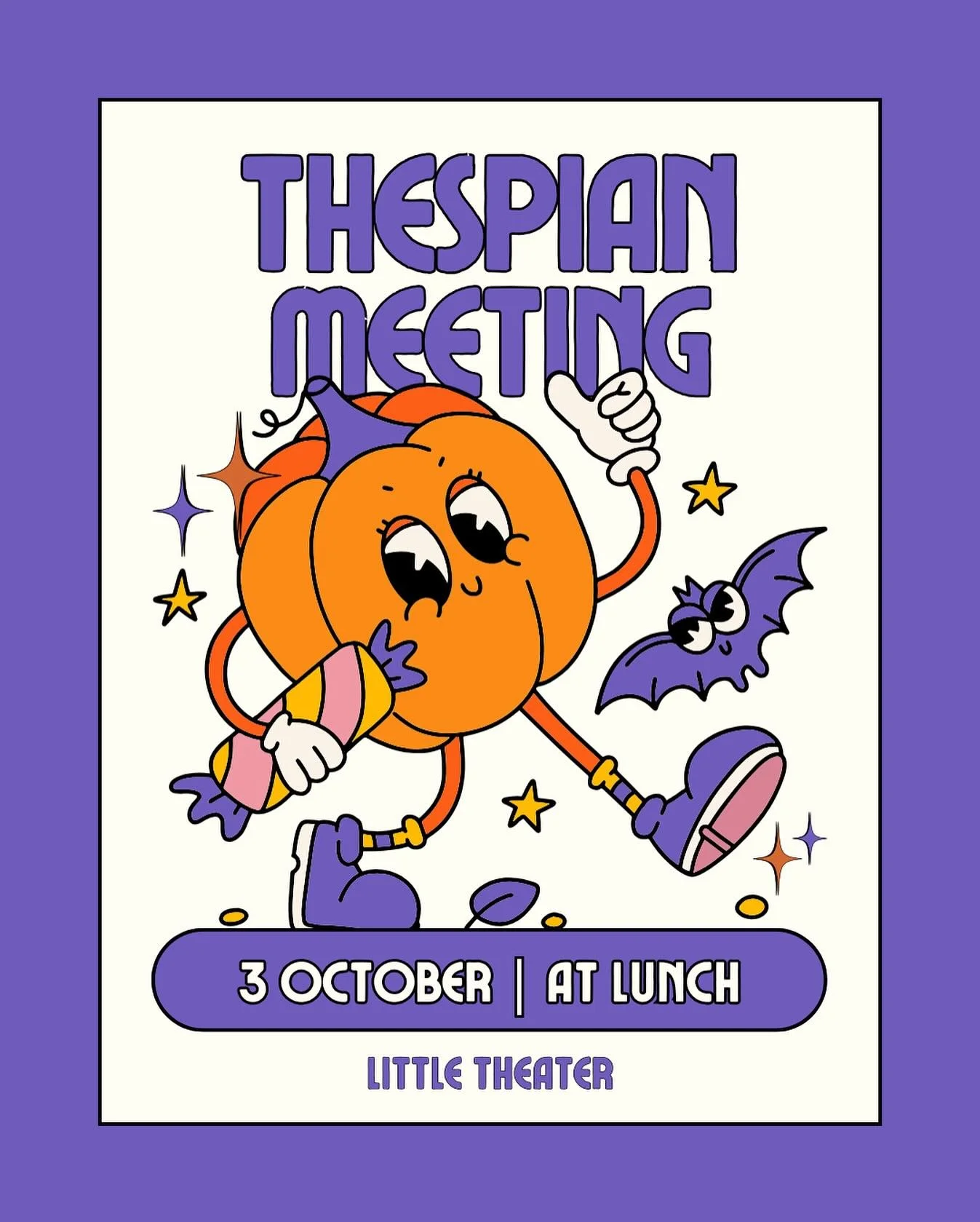 Thespian meeting today!!!! Meet at lunch in the little theater to hear important info and play a kahoot! See you there 😁😁🎉🎉