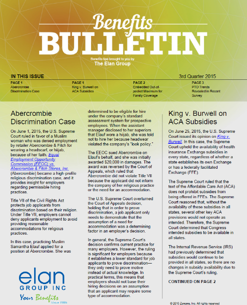 Benefits Bulletin - 3rd Quarter 2015