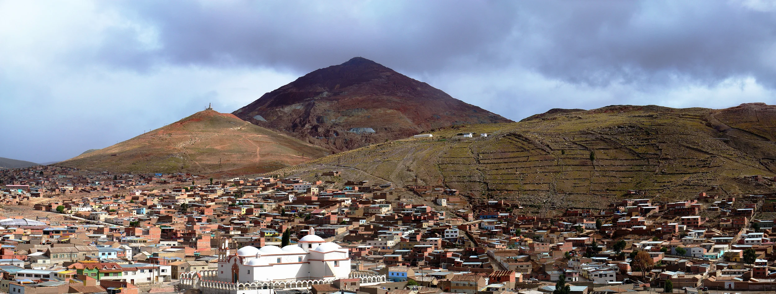 View of Cerro Rico with modern Potosí in the foreground. The mountain was thought to be made of solid silver. ( Source marked for reuse )