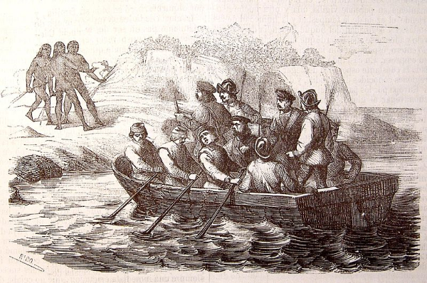 Columbus sends a boat to the south of Hispaniola, 1494 ( Colón envía bote al sur de Española ). ( Source marked for reuse. )