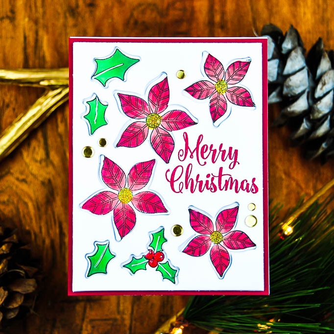 Two Clean & Simple Christmas Foliage Poinsettia Cards by Crystal T.