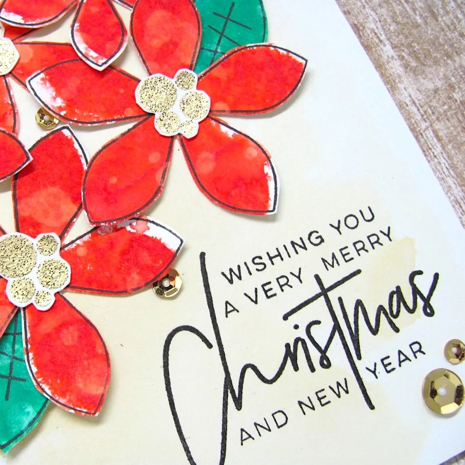 Merry Christmas Poinsettia Card Using Distress Oxide Inks by Holly