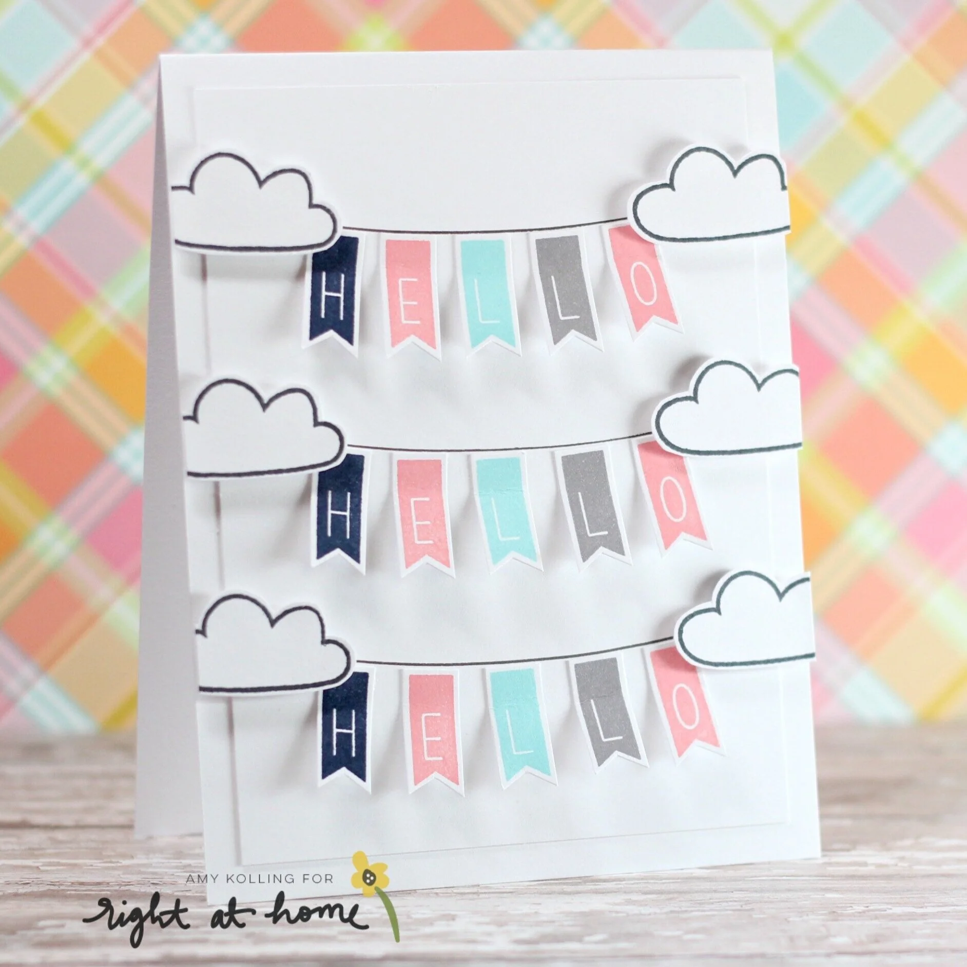 Hello Banner Card by Amy K. // Right at Home Stamps July Release