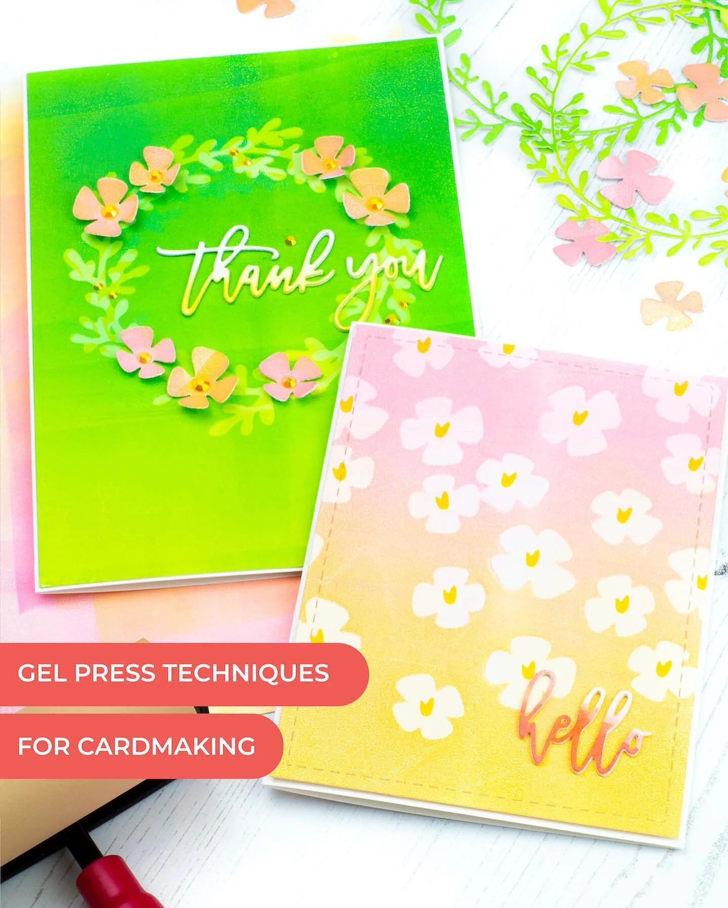 Here&rsquo;s a brief walkthrough of the fun gel press technique I showed in our latest video on YouTube: using die cuts as masks on a gel press! 🌸🌿

After you ink up your gel plate (I used Catherine Pooler dye inks), place your die cuts onto the pl