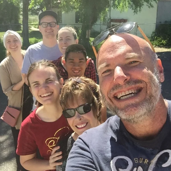 This is near a ranch my cousins John & Nikki help manage in Wyoming. My road trip buddies rom back to front: My daughter Kendra, my son Chase, my cousin Melinda, my nephew David, my daughter Carly, my aunt Linda, and my fully Sabbaticalized face.