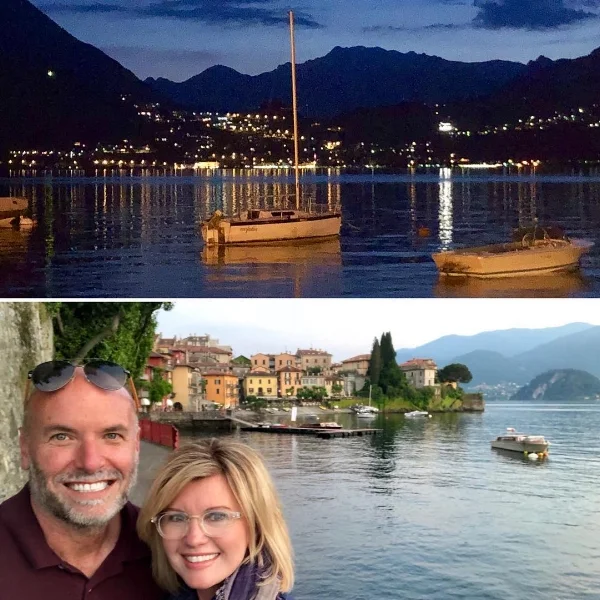 Varenna is a village of with a population of 600 people. Founded in 769 AD, it has a view of Bellagio and the Alps. Some of the best food I have ever tasted was served to us there. We enjoyed one cafe on the lake so much that we sat there for (gulp) 7 hours straight! We met people from all over the world, smoked cigars* and watched the sun set on Lake Como. The top half of this picture was taken that night from our table at that Cafe. I wanna go back. *Yep, I got her to smoke 'em with me. 