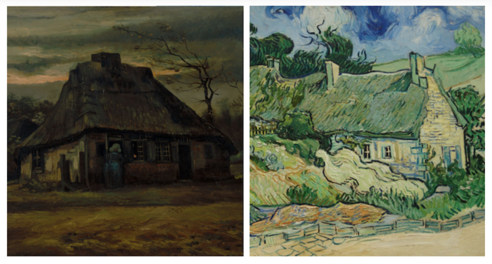 Van Gogh paints a cottage a few years apart. Note the first one is dark and somber, the second is light and whimsical. This is a window into the life of a Four.