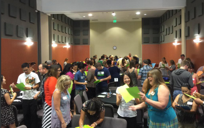 This is Next Step Bingo where people are getting to know others in the room by having them sign a square that describes something they’ve experienced. Check out their faces: it’s fun and they are getting to know each other. This is what matters when someone is new to your church.