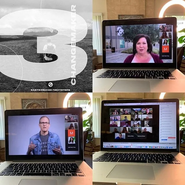 The view from my couch as I co-hosted different sessions of our first Next Steps Online