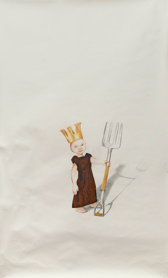   Pitchfork King &nbsp;©2013 Collage, Colored Pencil and Graphite on Paper 70" x 40" 