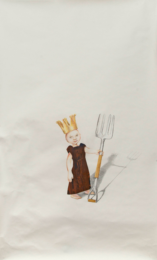 Pitchfork King ©2013 Collage, Colored Pencil and Graphite on Paper 70" x 40"