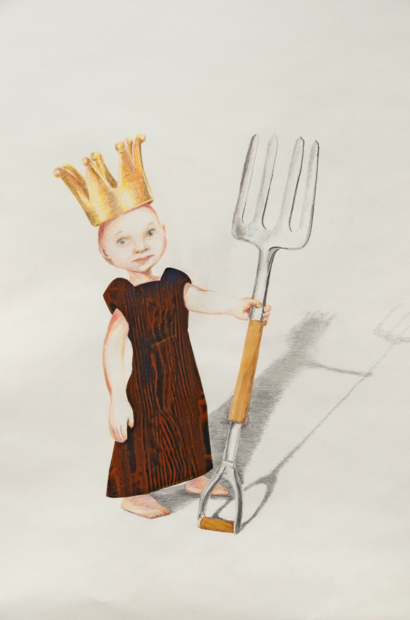   Pitchfork King &nbsp;(Detail) ©2013 Collage, Colored Pencil and Graphite on Paper 70" x 40" 
