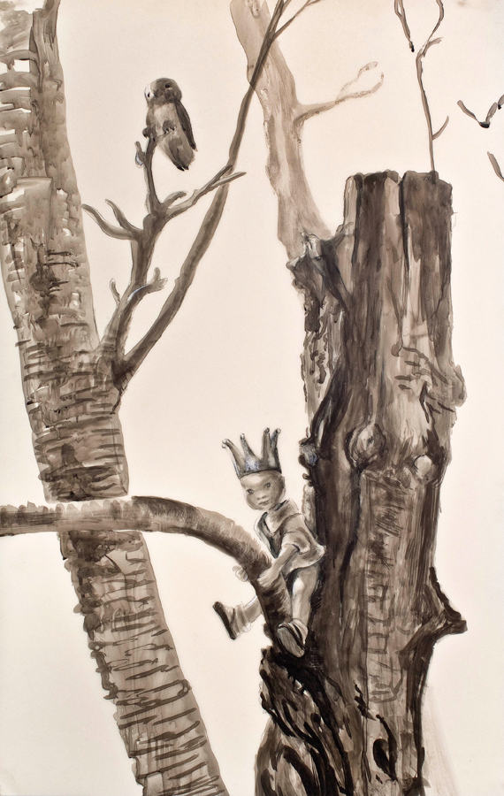   Tree Climber &nbsp;©2010 India Ink on Dura Lar 40" x 25"  Collection of Dr. Michael Rotblatt and Mia Goldman, Los Angeles, CA  