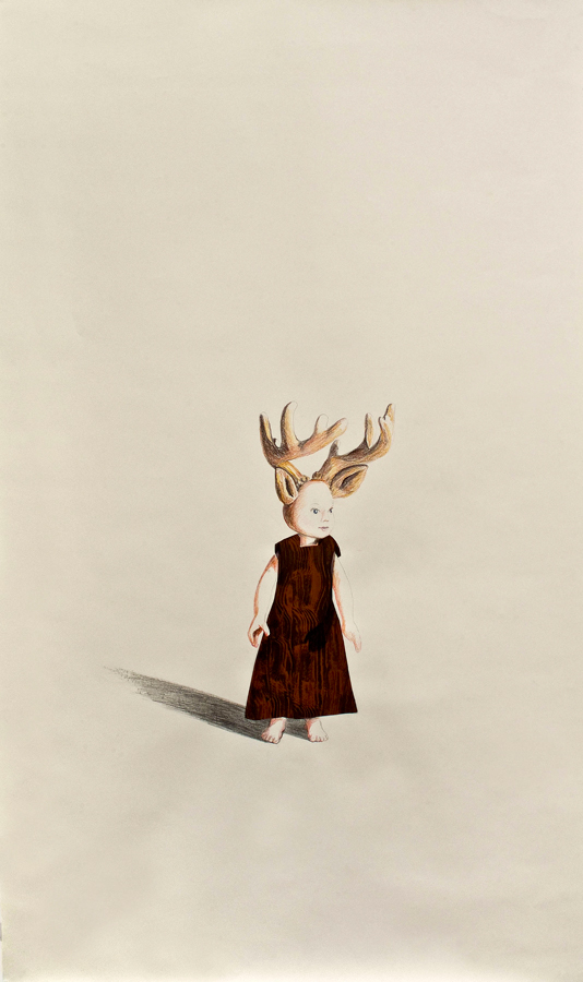 Wooden Flora ©2010 Acrylic, Collage, Colored Pencil on Paper 70" x 42"