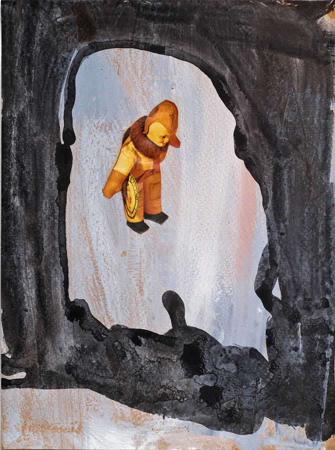   Cave Boy &nbsp;©2010 Acrylic, India Ink and Collage on Paper 9" x 7" 