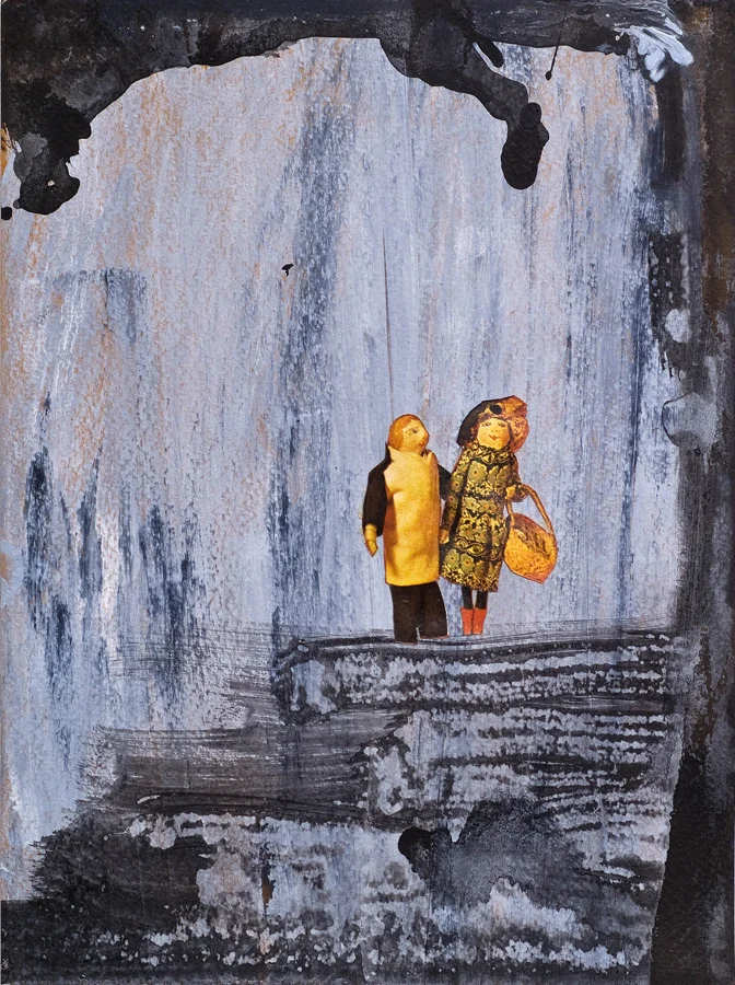 Spelunkers ©2010 Acrylic, India Ink and Collage on Paper 9" x 7"