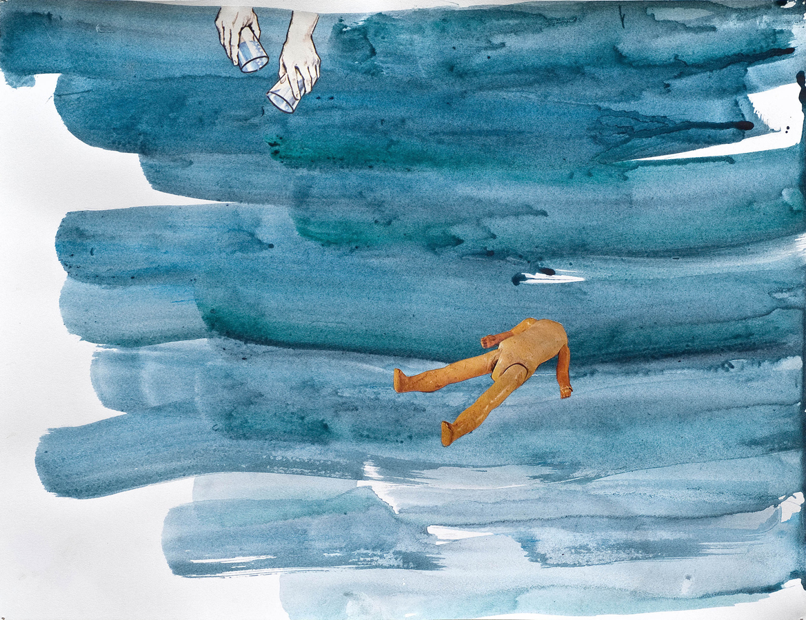 Water Baby II ©2010 Watercolor and Collage on Paper 11" x 14" 