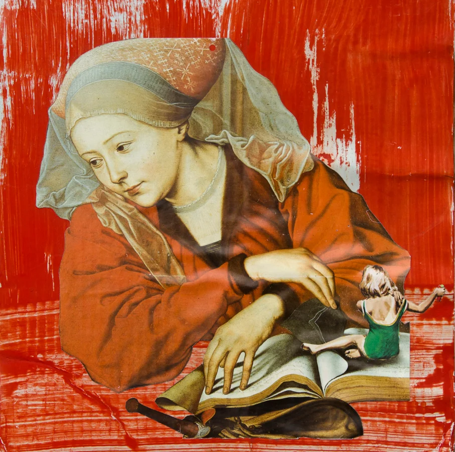 Lady Fair ©2011 crylic and Collage on Cardboard 12" x 12" Collection of Tari Brand, Sandy OR