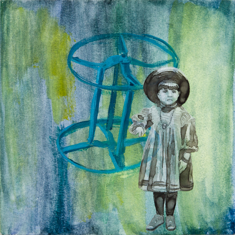   Wheel in a Wheel &nbsp;©2014 Acrylic, India Ink and Collage on Paper 8" x 8"  Collection of Samuel Fusco, Los Angeles, CA     