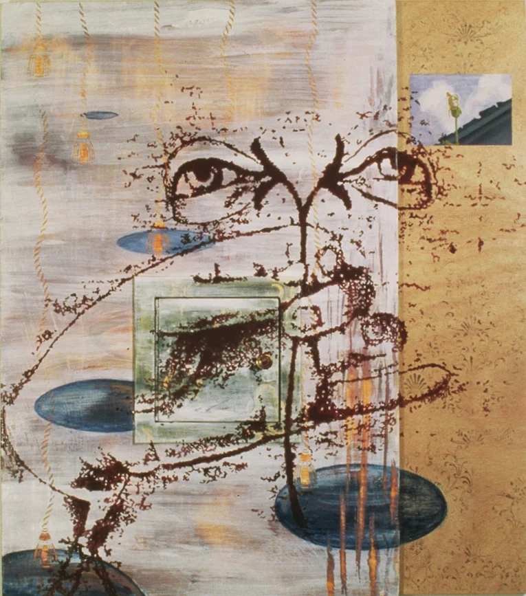 Saint Lucy ©1994 Encaustic, Oil and Found Objects on Wood Panel 46" x 35"