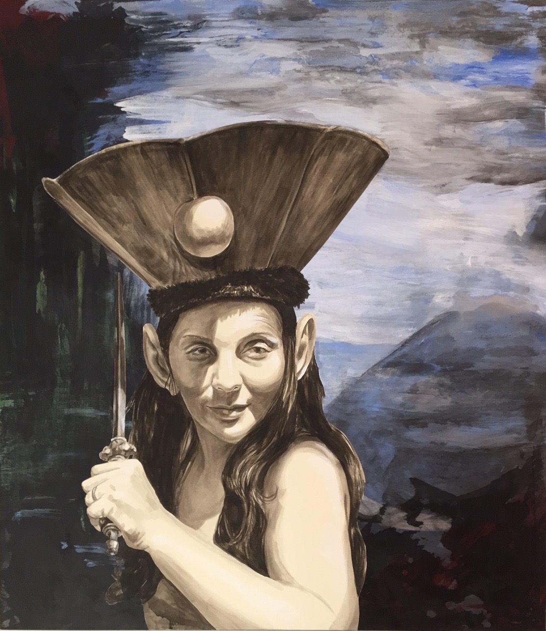 Warrior Queen, © 2016 Acrylic, India Ink on Paper and Wood Panel 52" x 46"
