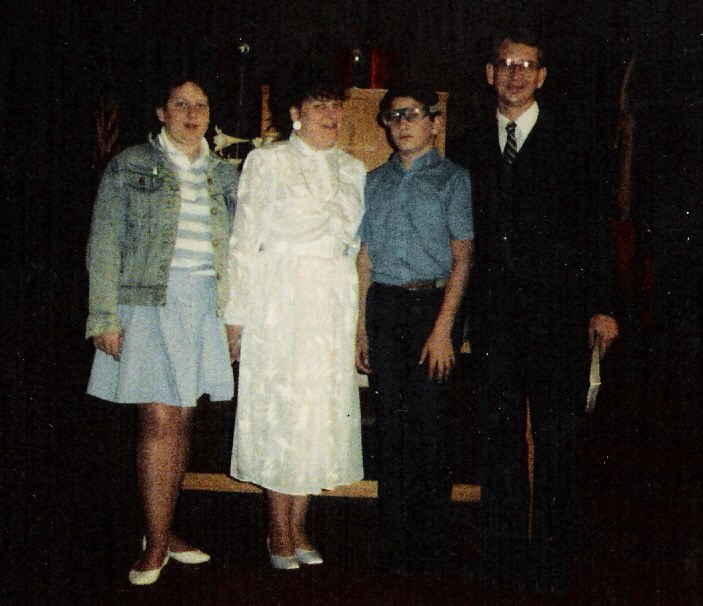 Cris' family on the day her husband became a pastor of First Baptist Church in Stringtown, OK in 1985.