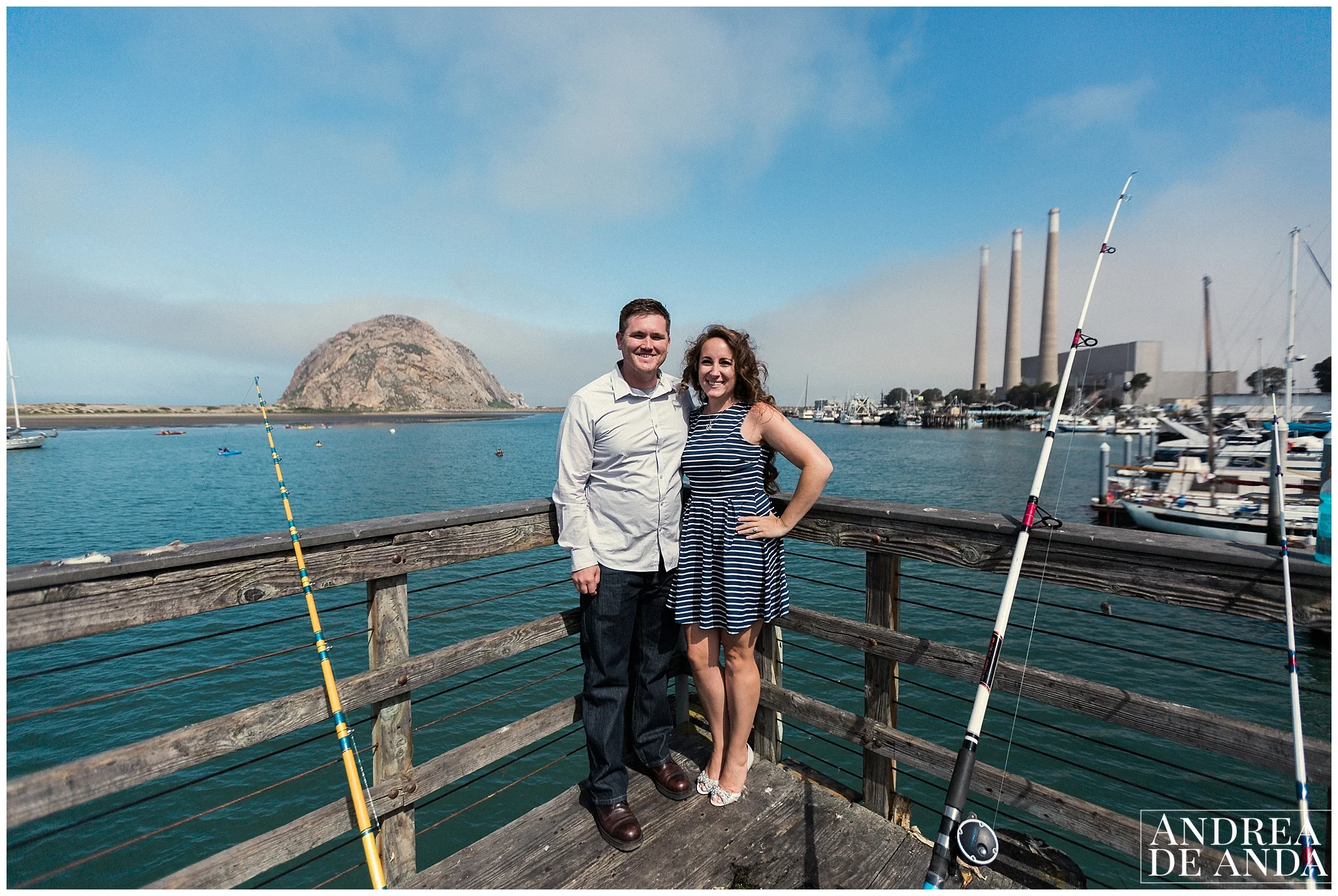 we recreated this image from their wedding, it was perfect with the Morro Rock to the left and the towers to the right ! oh yes and there was some fishing going on there !
