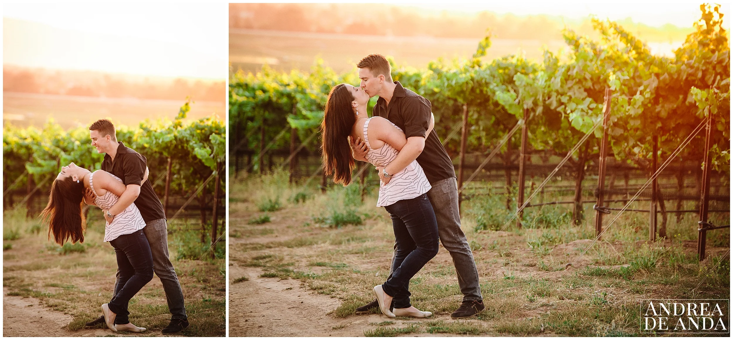 Extreme posing, Long dip, Engagement session Orcutt Hills by Andrea de Anda Photography