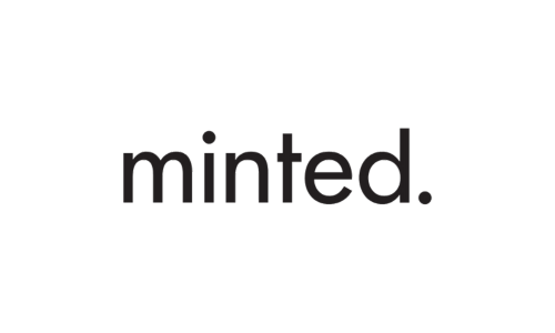 The word 'minted' in black lowercase letters on a dark background.