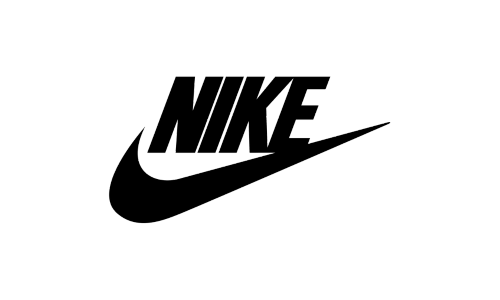 Black Nike logo with swoosh and the brand name in bold letters.