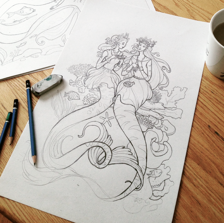 Mermaid - coloring book sketch