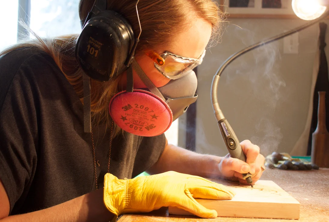 Tips: Using this style of respirator keeps my glasses from fogging up because it forces by breath downwards instead of up into my glasses. Also: hanging your Dremel from a sturdy hook or using a Dremel stand will keep the flex attachment from bending unnaturally while you're working.