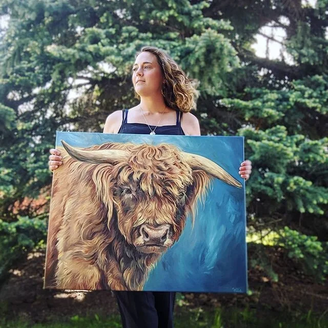 The giclee prints of Adonis look amazing, like so good that I did my hair to take a photo with it. 😉 This one has sold but the turn around time for prints isn't as bad as the printer said they might be. If you want to order one for your home or as a gift they're listed on my website. This one is the same size as the original, but we can also do larger and smaller than this on canvas. Ready to hang, archival quality and made and printed right in Edmonton. ❤️ Looks so much like the real thing, I'm just so happy with it.
.
.
.

#madeinedmonton #cowart #cowpainting #highlandcows #highlandcow #highlandbull #adonis #crystaldriedger #gicleeprint #madetoorder #madeinedmonton #yegarts #yegart #yegartist #elitelithography
