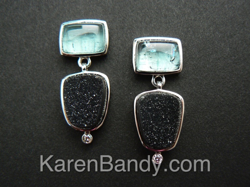 Aquamarine, drusy and diamond earrings