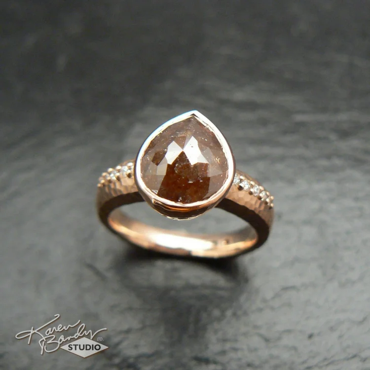 karen-bandy-jewelry-ladies-rustic-pear-shaped-nutmeg-rose-cut-diamond-rose-gold-ring-bend-oregon.jpg