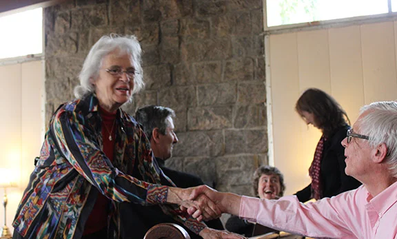  Meeting for worship always ends with welcoming and greetings